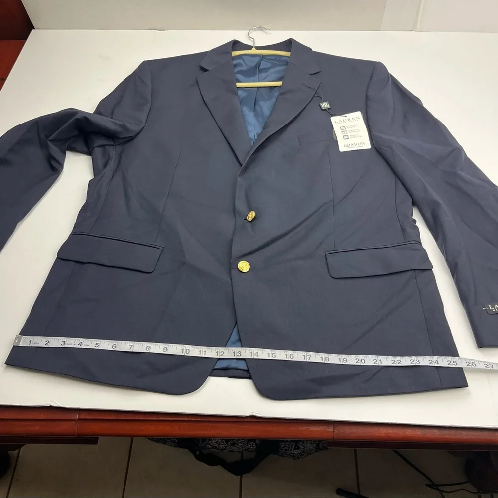 Lauren Ralph Lauren Lang Solid Navy Blue Wool-Blend Sport Coat Mens Size 46R NEW